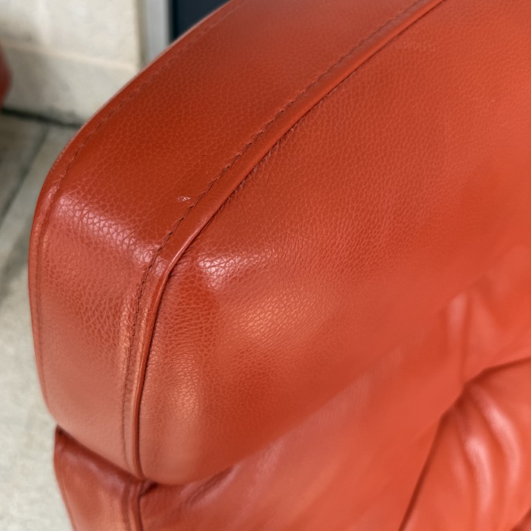 Pair of Mid-Century Modern Style Orange Club Chairs with Ottomans Pair of Mid-Century Modern Style Orange Club Chairs with Ottomans