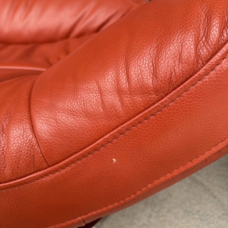 Pair of Mid-Century Modern Style Orange Club Chairs with Ottomans Pair of Mid-Century Modern Style Orange Club Chairs with Ottomans