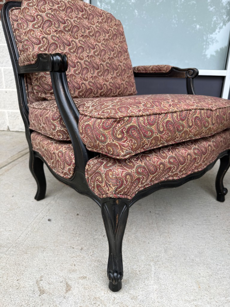 Pair of Fairfield Paisley Fauteuil Chairs with Ottoman Pair of Fairfield Paisley Fauteuil Chairs with Ottoman