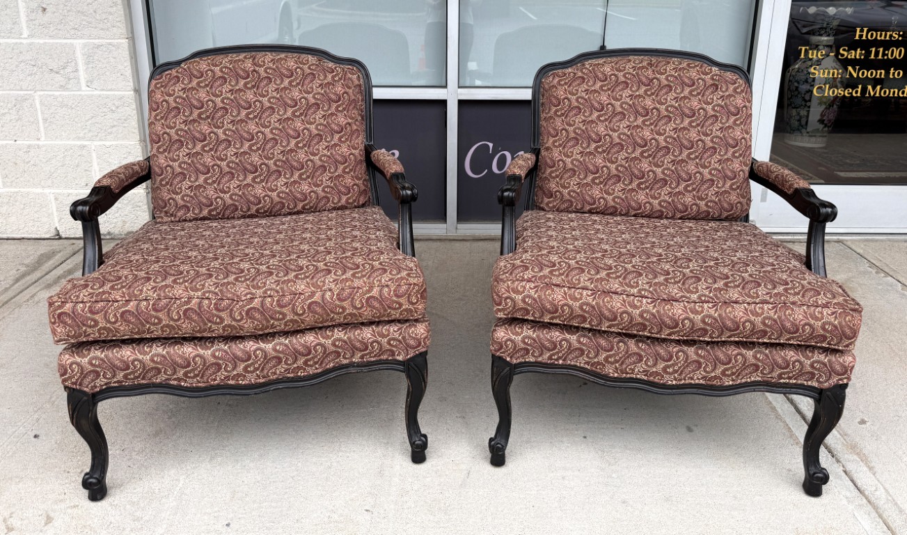 Pair of Fairfield Paisley Fauteuil Chairs with Ottoman Pair of Fairfield Paisley Fauteuil Chairs with Ottoman