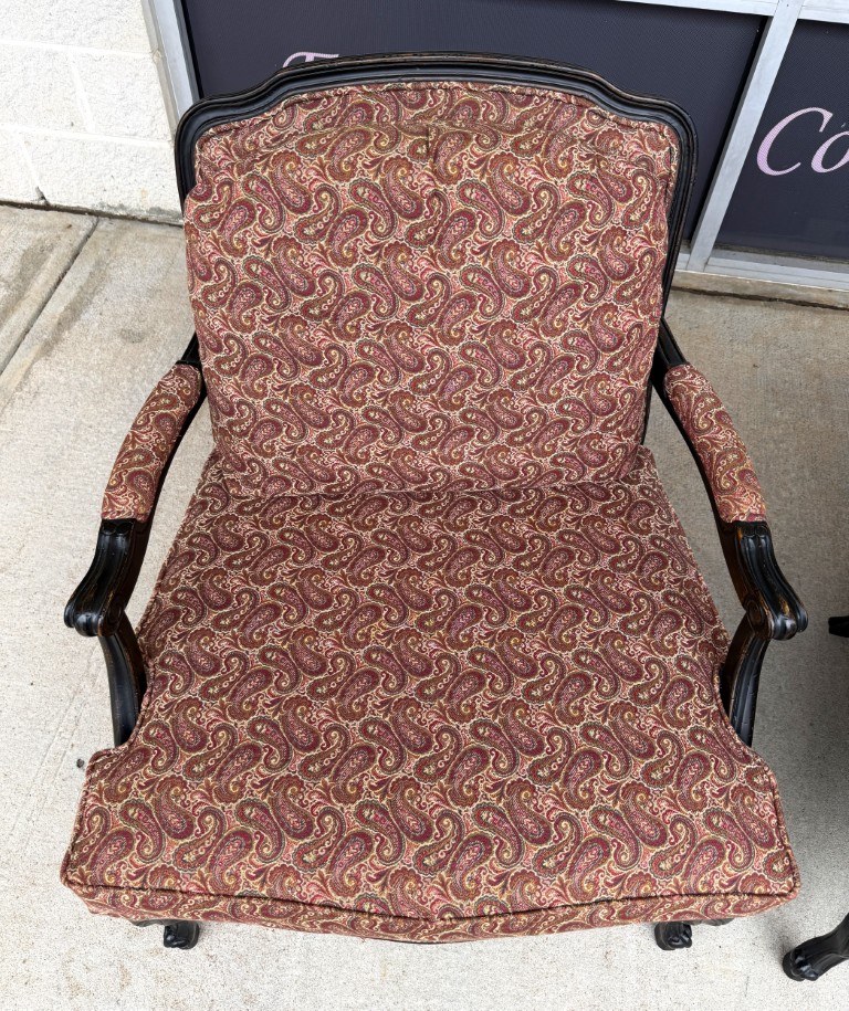 Pair of Fairfield Paisley Fauteuil Chairs with Ottoman Pair of Fairfield Paisley Fauteuil Chairs with Ottoman