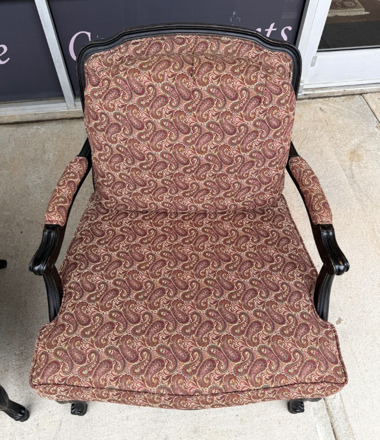 Pair of Fairfield Paisley Fauteuil Chairs with Ottoman Pair of Fairfield Paisley Fauteuil Chairs with Ottoman