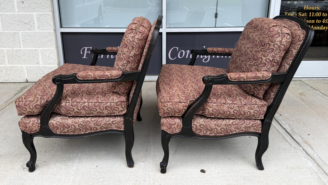 Pair of Fairfield Paisley Fauteuil Chairs with Ottoman Pair of Fairfield Paisley Fauteuil Chairs with Ottoman