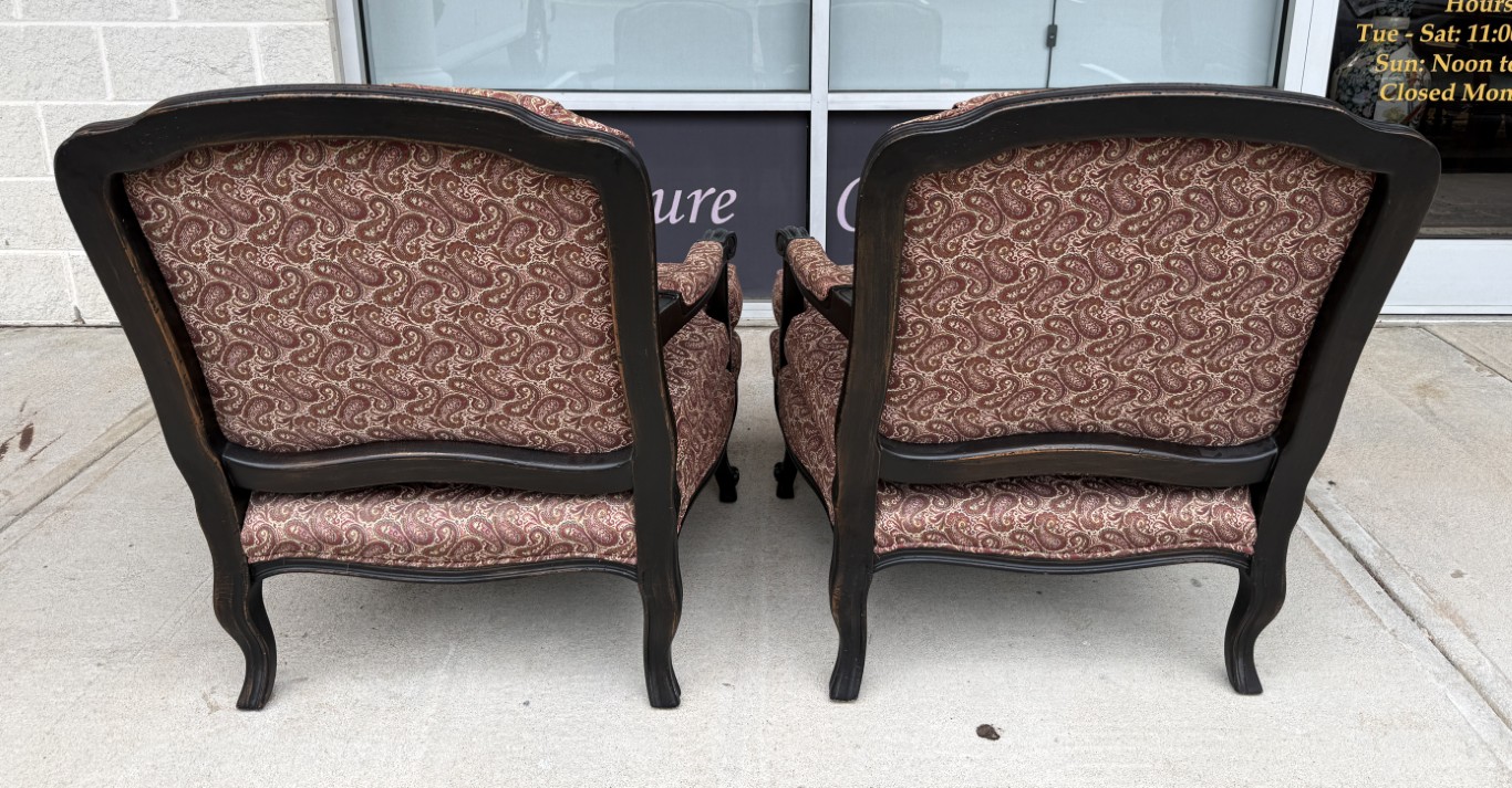 Pair of Fairfield Paisley Fauteuil Chairs with Ottoman Pair of Fairfield Paisley Fauteuil Chairs with Ottoman
