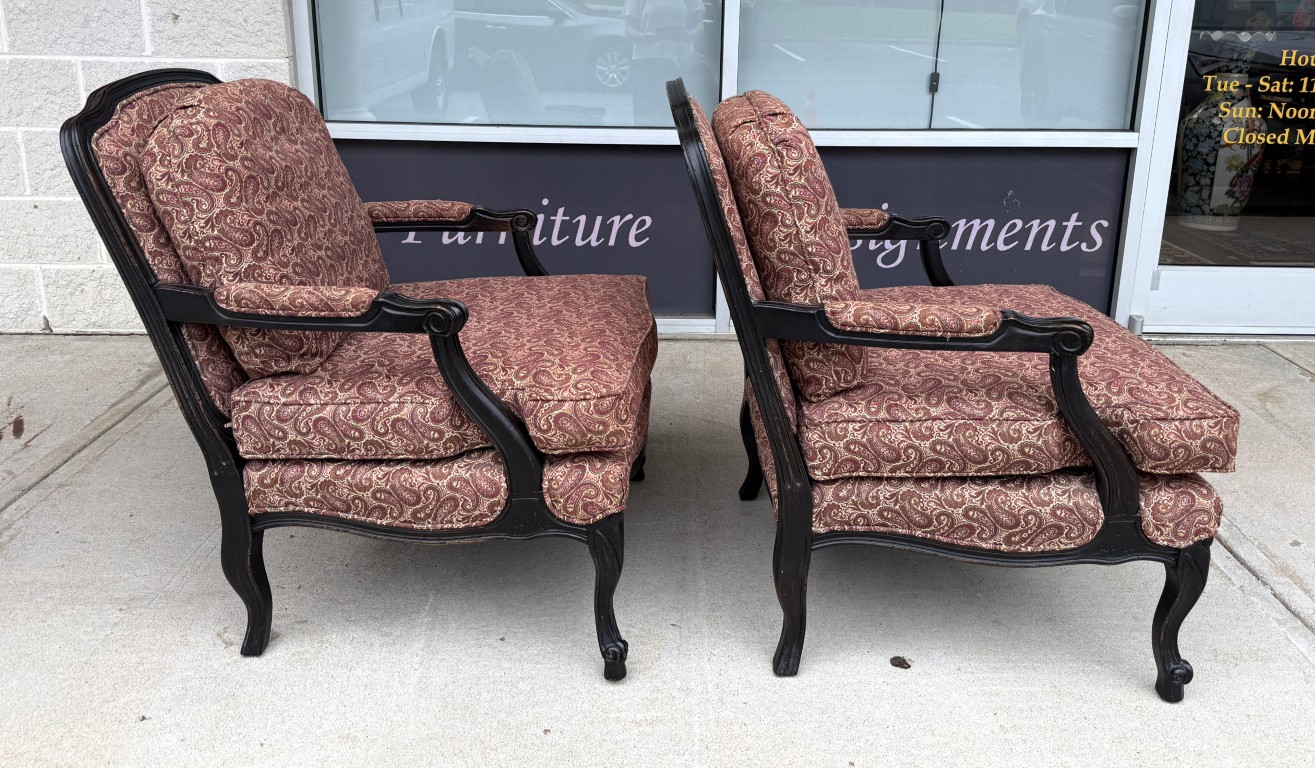 Pair of Fairfield Paisley Fauteuil Chairs with Ottoman Pair of Fairfield Paisley Fauteuil Chairs with Ottoman
