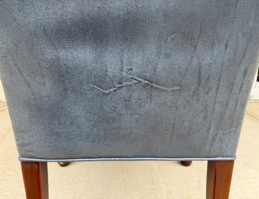 Vintage Blue Leather Desk Chair with Wooden Arms Vintage Blue Leather Desk Chair with Wooden Arms