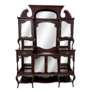 Circa 1890s Dark Wood Étagère with Beveled Glass and Mirrors