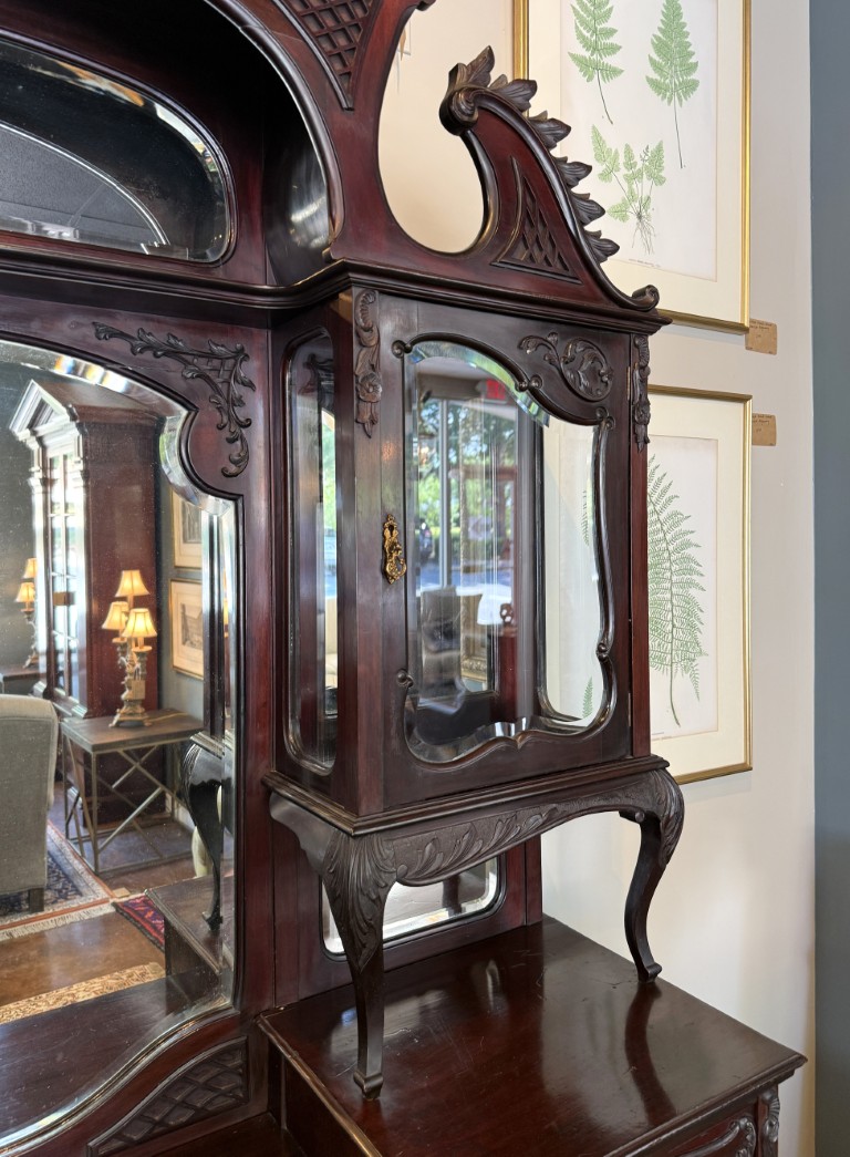 Circa 1890s Dark Wood Étagère with Beveled Glass and Mirrors Circa 1890s Dark Wood Étagère with Beveled Glass and Mirrors