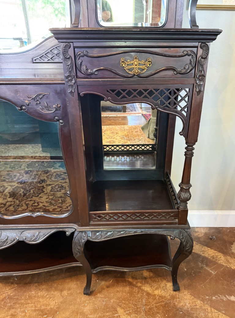 Circa 1890s Dark Wood Étagère with Beveled Glass and Mirrors Circa 1890s Dark Wood Étagère with Beveled Glass and Mirrors