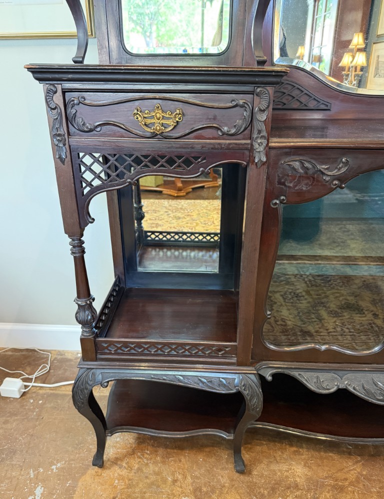 Circa 1890s Dark Wood Étagère with Beveled Glass and Mirrors Circa 1890s Dark Wood Étagère with Beveled Glass and Mirrors