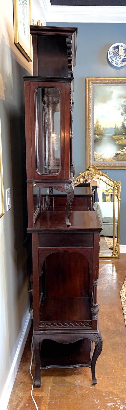 Circa 1890s Dark Wood Étagère with Beveled Glass and Mirrors Circa 1890s Dark Wood Étagère with Beveled Glass and Mirrors
