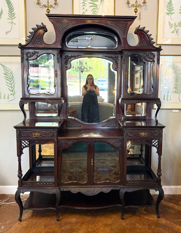 Circa 1890s Dark Wood Étagère with Beveled Glass and Mirrors Circa 1890s Dark Wood Étagère with Beveled Glass and Mirrors