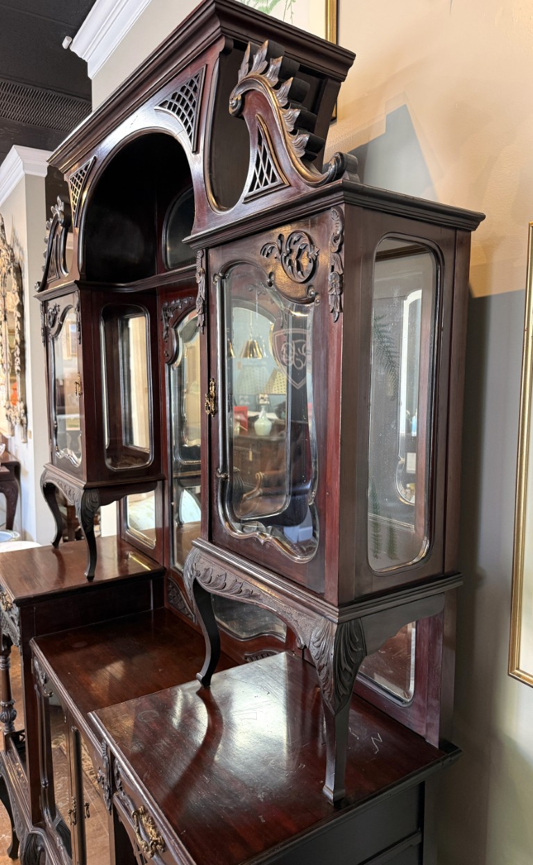 Circa 1890s Dark Wood Étagère with Beveled Glass and Mirrors Circa 1890s Dark Wood Étagère with Beveled Glass and Mirrors