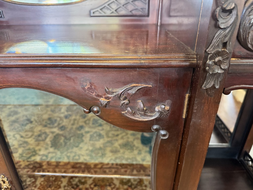 Circa 1890s Dark Wood Étagère with Beveled Glass and Mirrors Circa 1890s Dark Wood Étagère with Beveled Glass and Mirrors
