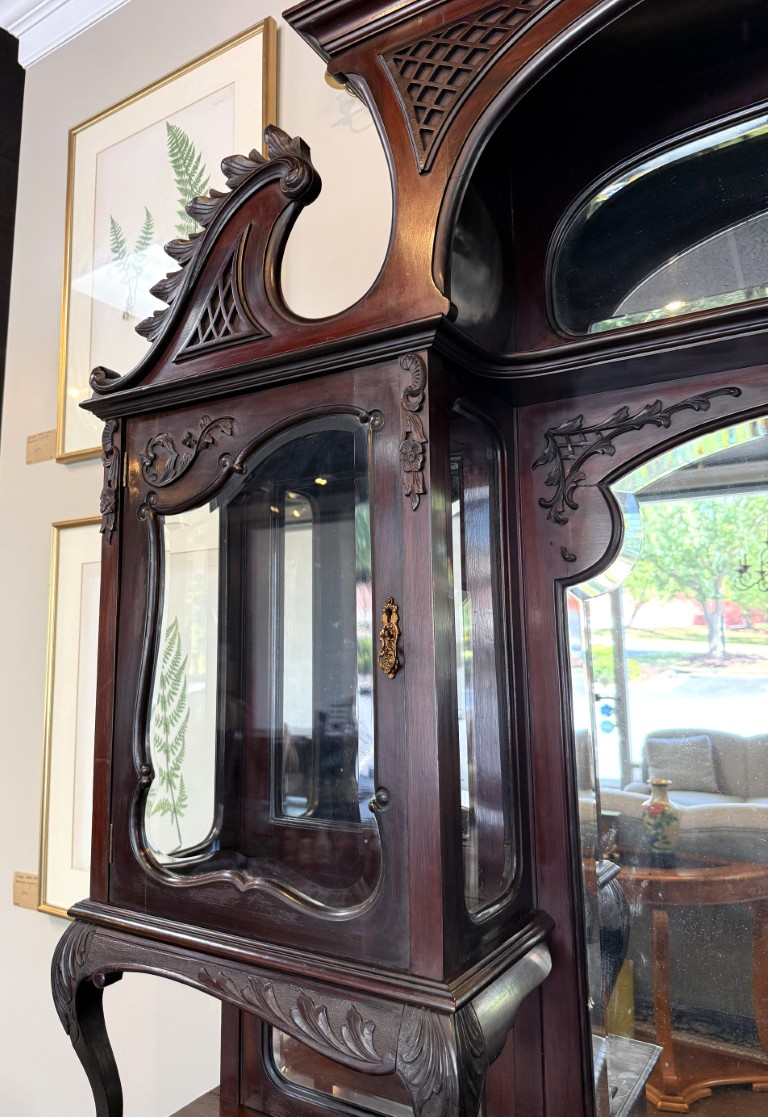 Circa 1890s Dark Wood Étagère with Beveled Glass and Mirrors Circa 1890s Dark Wood Étagère with Beveled Glass and Mirrors