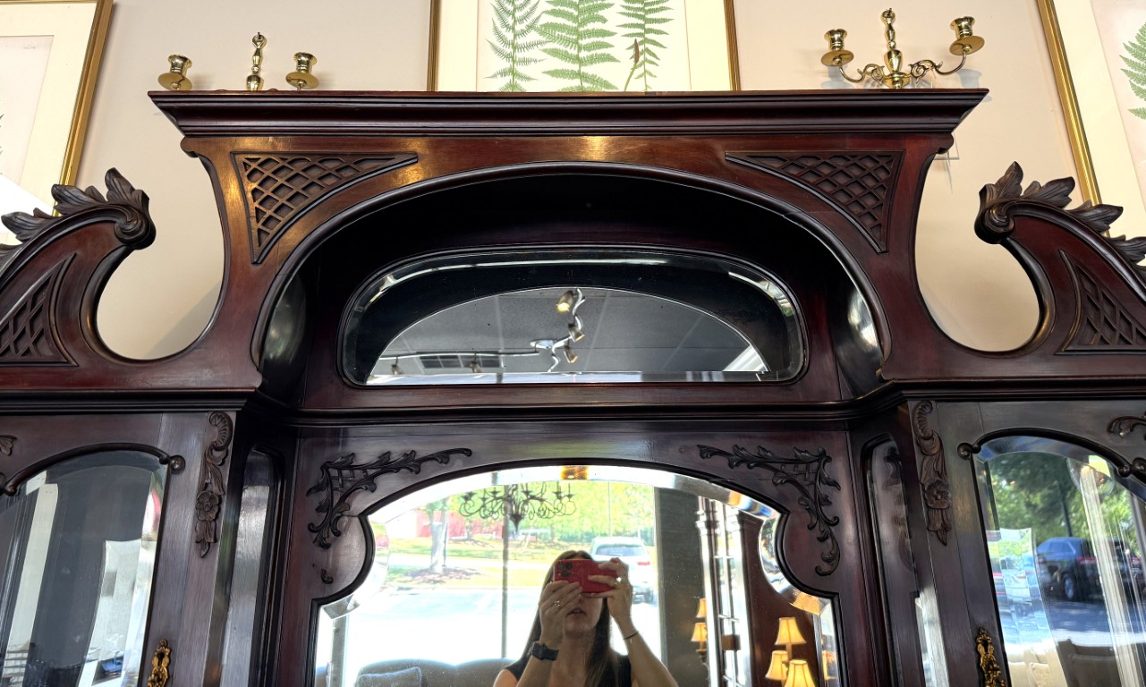 Circa 1890s Dark Wood Étagère with Beveled Glass and Mirrors Circa 1890s Dark Wood Étagère with Beveled Glass and Mirrors