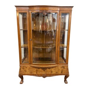 Vintage Burled Walnut Bowfront Curio China Cabinet