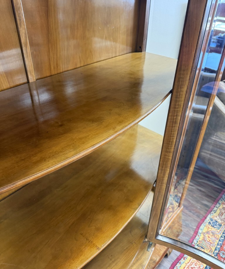 Vintage Burled Walnut Bowfront Curio China Cabinet Vintage Burled Walnut Bowfront Curio China Cabinet
