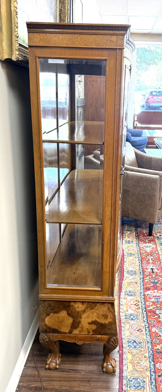 Vintage Burled Walnut Bowfront Curio China Cabinet Vintage Burled Walnut Bowfront Curio China Cabinet