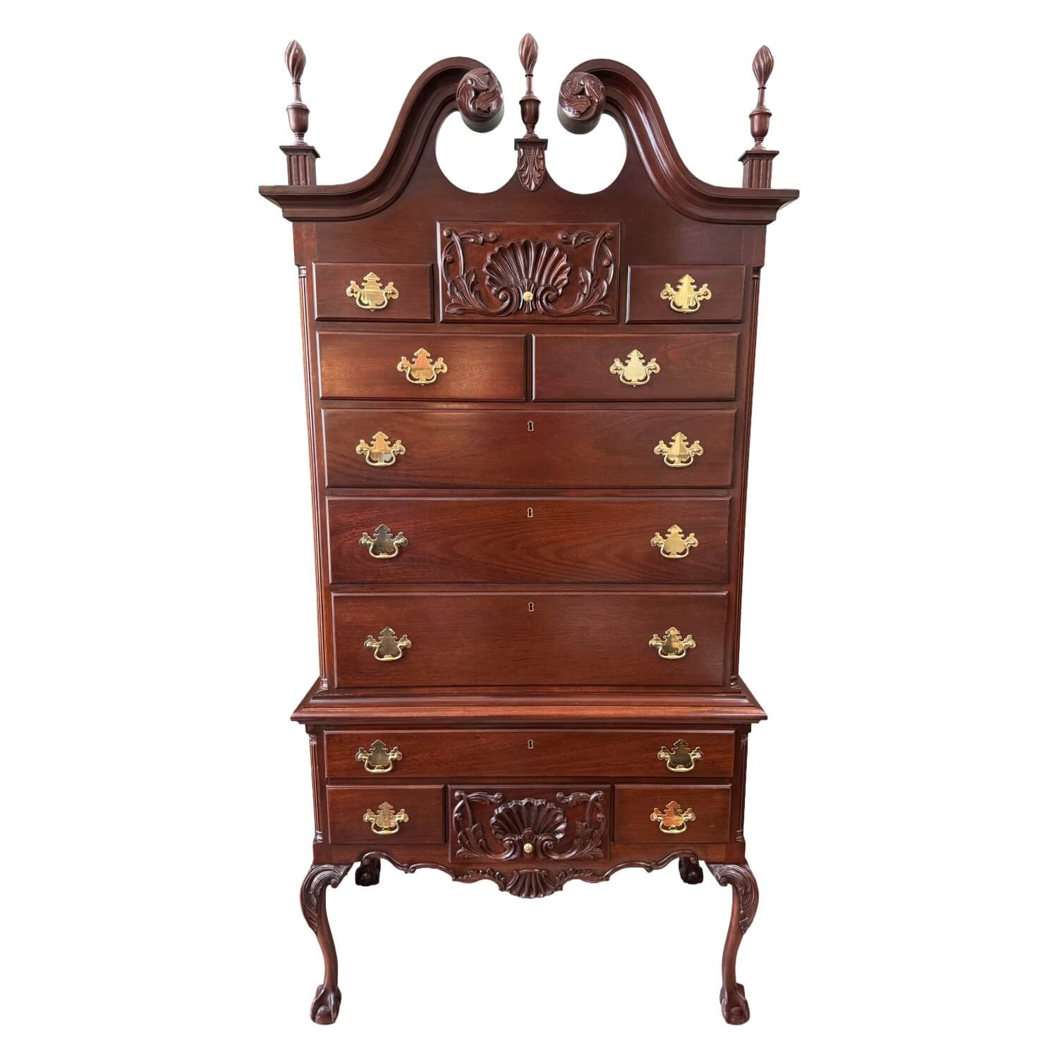 Vintage Chippendale Style Solid Mahogany Highboy Attributed to Craftique Vintage Chippendale Style Solid Mahogany Highboy Attributed to Craftique