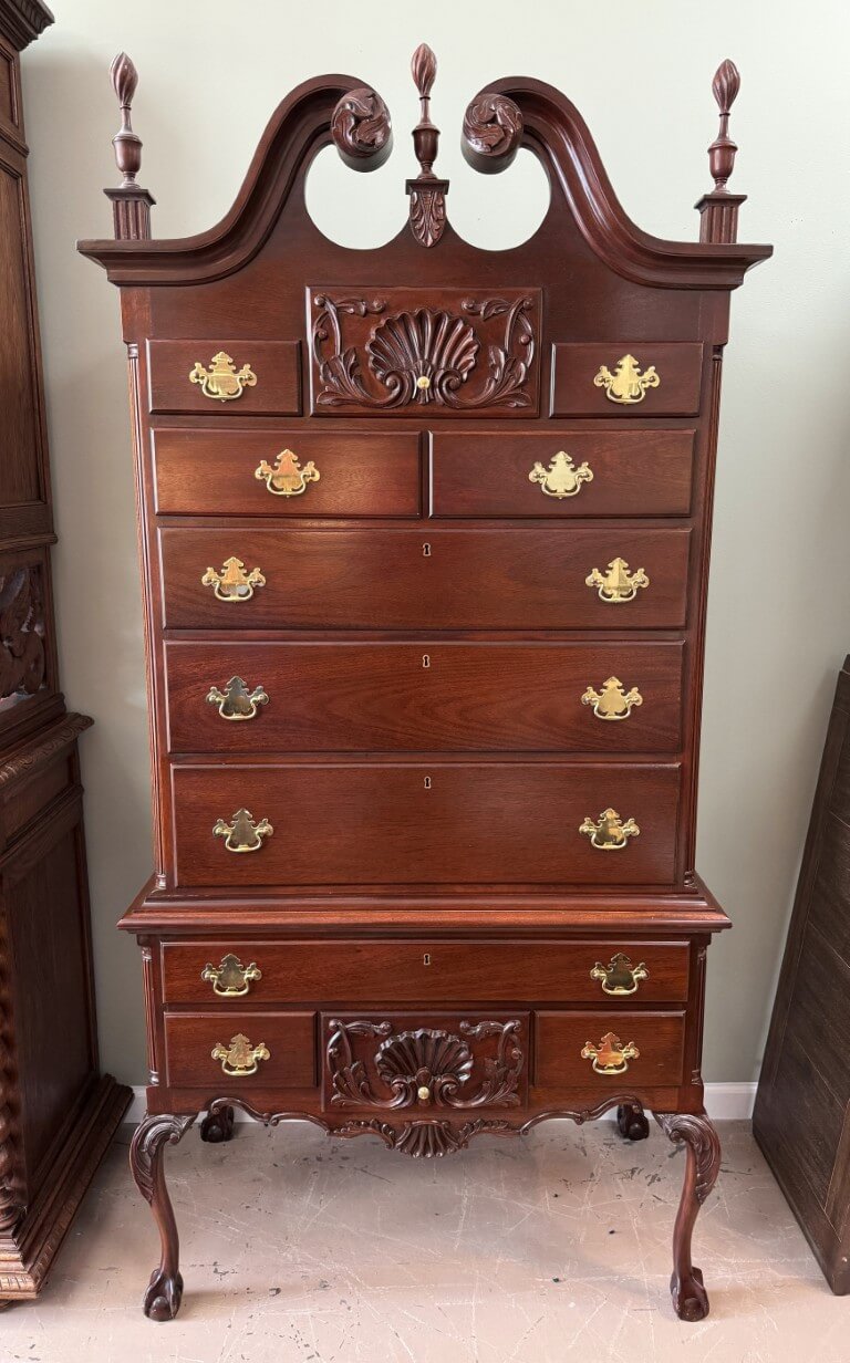 Vintage Chippendale Style Solid Mahogany Highboy Attributed to Craftique Vintage Chippendale Style Solid Mahogany Highboy Attributed to Craftique