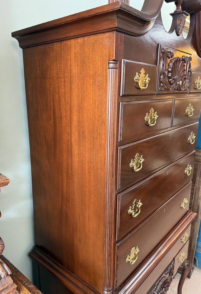 Vintage Chippendale Style Solid Mahogany Highboy Attributed to Craftique Vintage Chippendale Style Solid Mahogany Highboy Attributed to Craftique