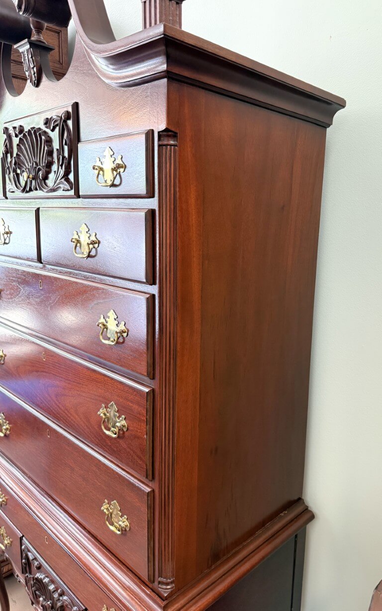 Vintage Chippendale Style Solid Mahogany Highboy Attributed to Craftique Vintage Chippendale Style Solid Mahogany Highboy Attributed to Craftique