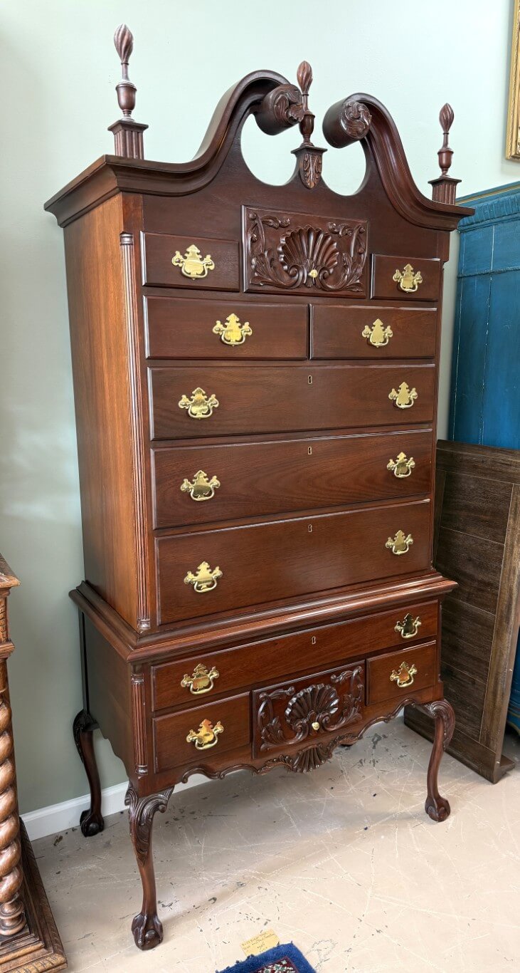 Vintage Chippendale Style Solid Mahogany Highboy Attributed to Craftique Vintage Chippendale Style Solid Mahogany Highboy Attributed to Craftique