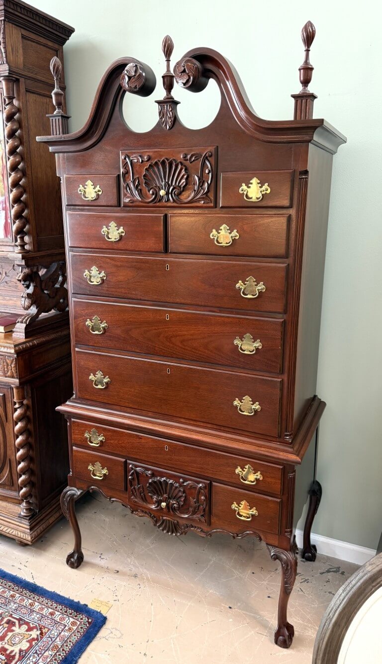 Vintage Chippendale Style Solid Mahogany Highboy Attributed to Craftique Vintage Chippendale Style Solid Mahogany Highboy Attributed to Craftique