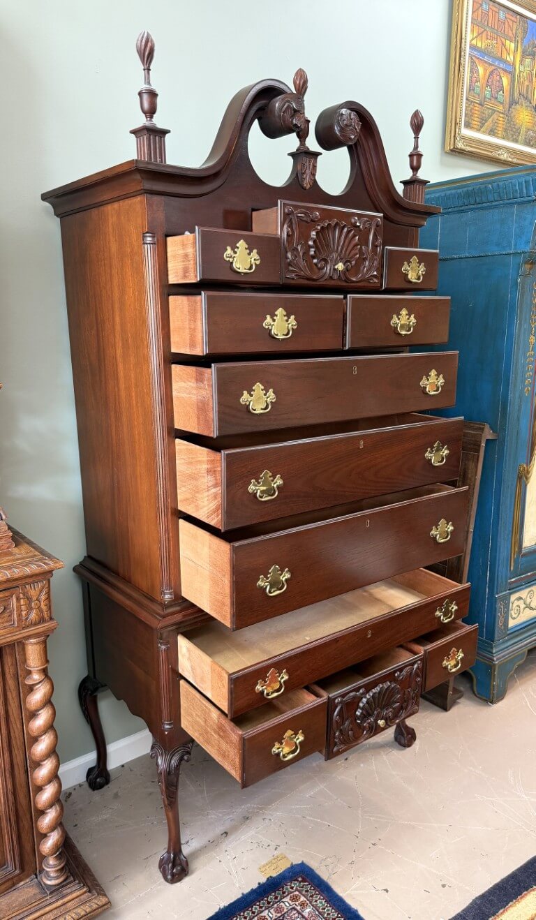 Vintage Chippendale Style Solid Mahogany Highboy Attributed to Craftique Vintage Chippendale Style Solid Mahogany Highboy Attributed to Craftique