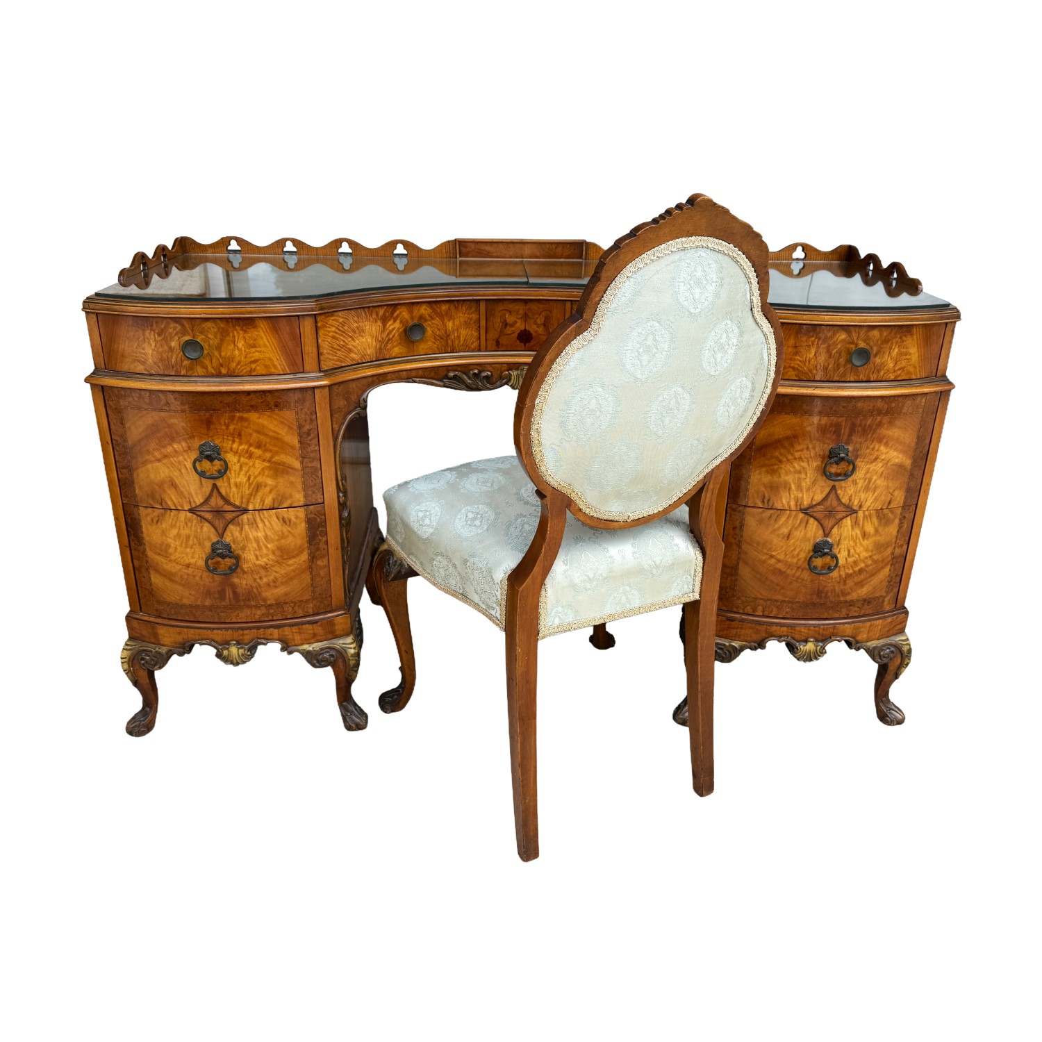 Early 1900s Walnut Vanity and Chair Early 1900s Walnut Vanity and Chair