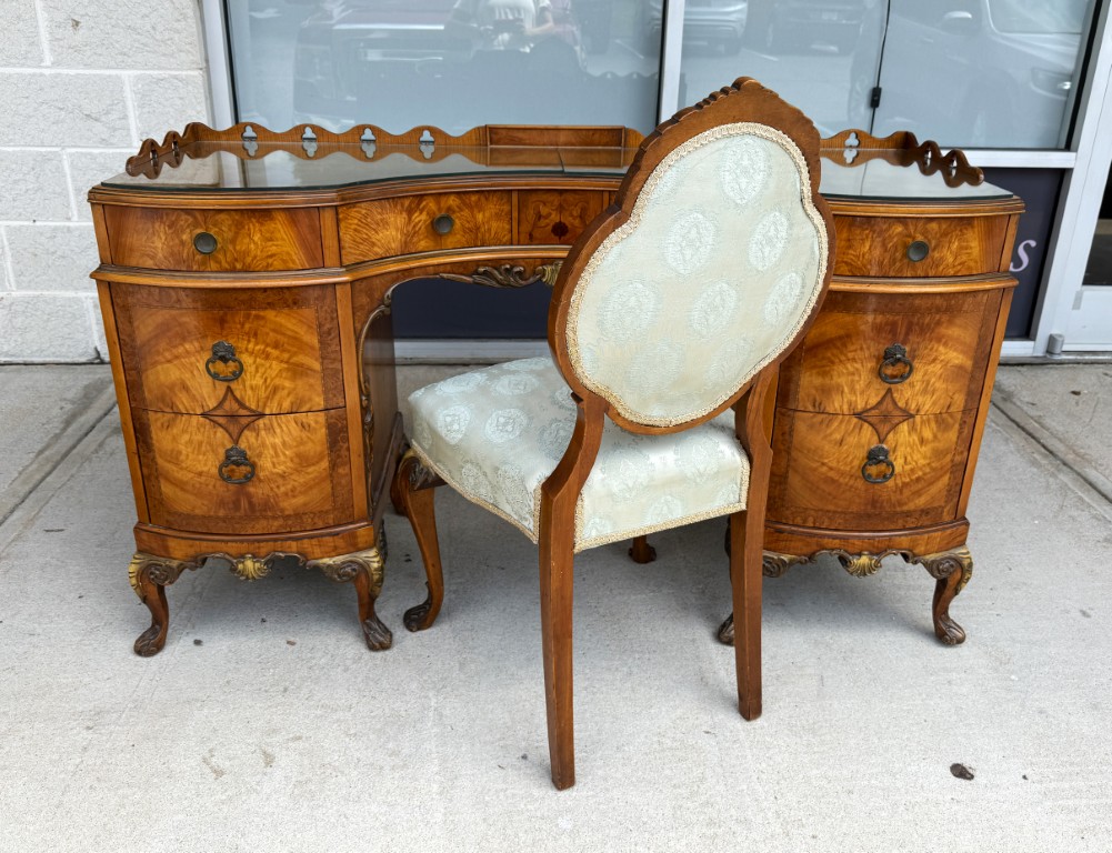 Early 1900s Walnut Vanity and Chair Early 1900s Walnut Vanity and Chair