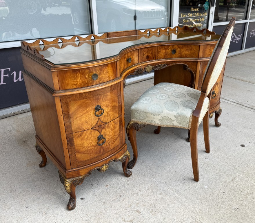 Early 1900s Walnut Vanity and Chair Early 1900s Walnut Vanity and Chair