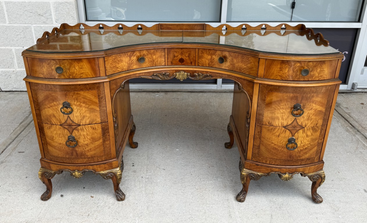 Early 1900s Walnut Vanity and Chair Early 1900s Walnut Vanity and Chair