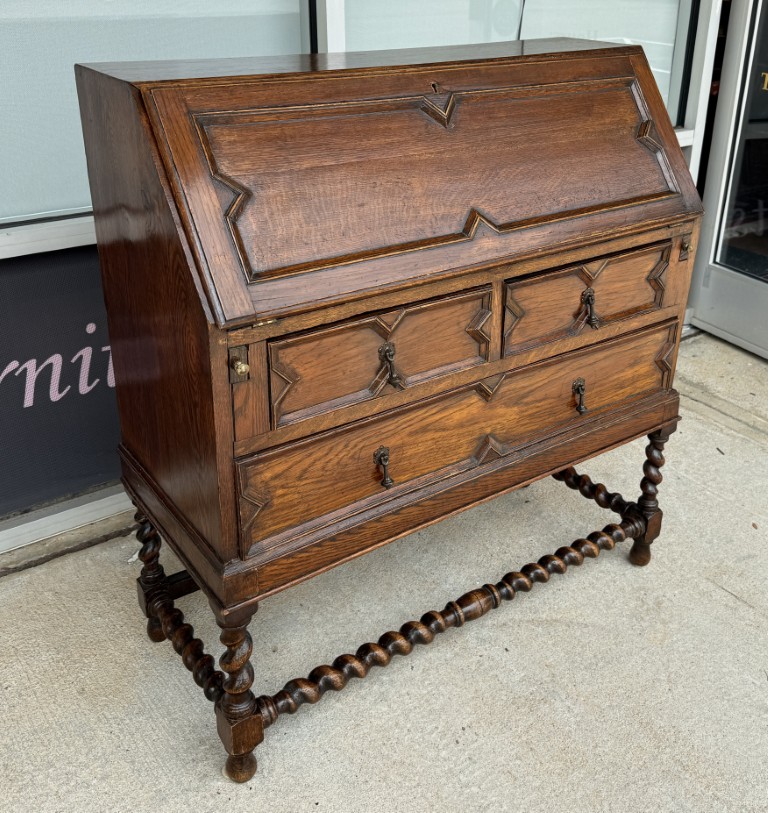c1900 Oak Barley Twist Secretary Desk c1900 Oak Barley Twist Secretary Desk