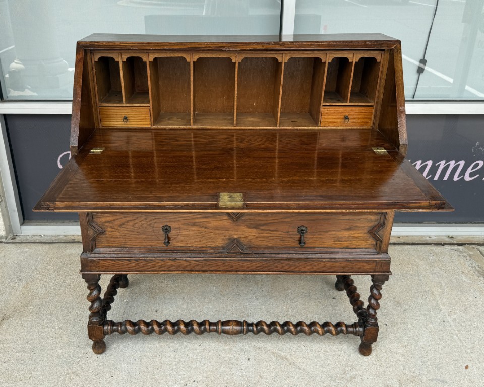 c1900 Oak Barley Twist Secretary Desk c1900 Oak Barley Twist Secretary Desk