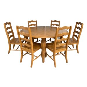 7 Piece Solid Pine Farmhouse Style Round Dining Set