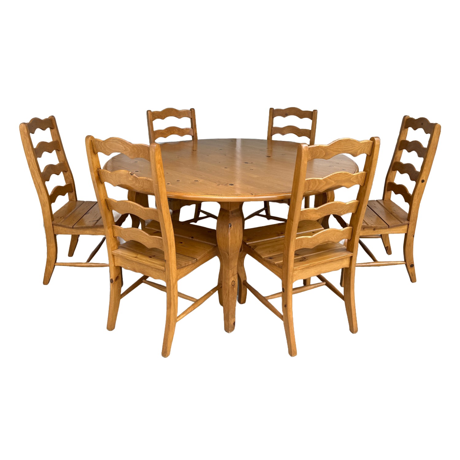 7 Piece Solid Pine Farmhouse Style Round Dining Set 7 Piece Solid Pine Farmhouse Style Round Dining Set