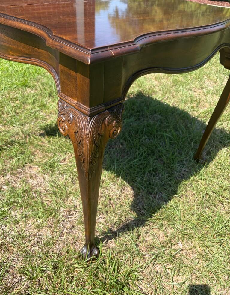 Drexel Solid Mahogany Chippendale Style Game Table with Hidden Butterfly Leaf Drexel Solid Mahogany Chippendale Style Game Table with Hidden Butterfly Leaf