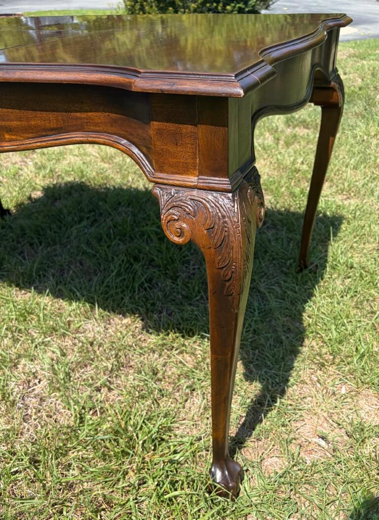 Drexel Solid Mahogany Chippendale Style Game Table with Hidden Butterfly Leaf Drexel Solid Mahogany Chippendale Style Game Table with Hidden Butterfly Leaf