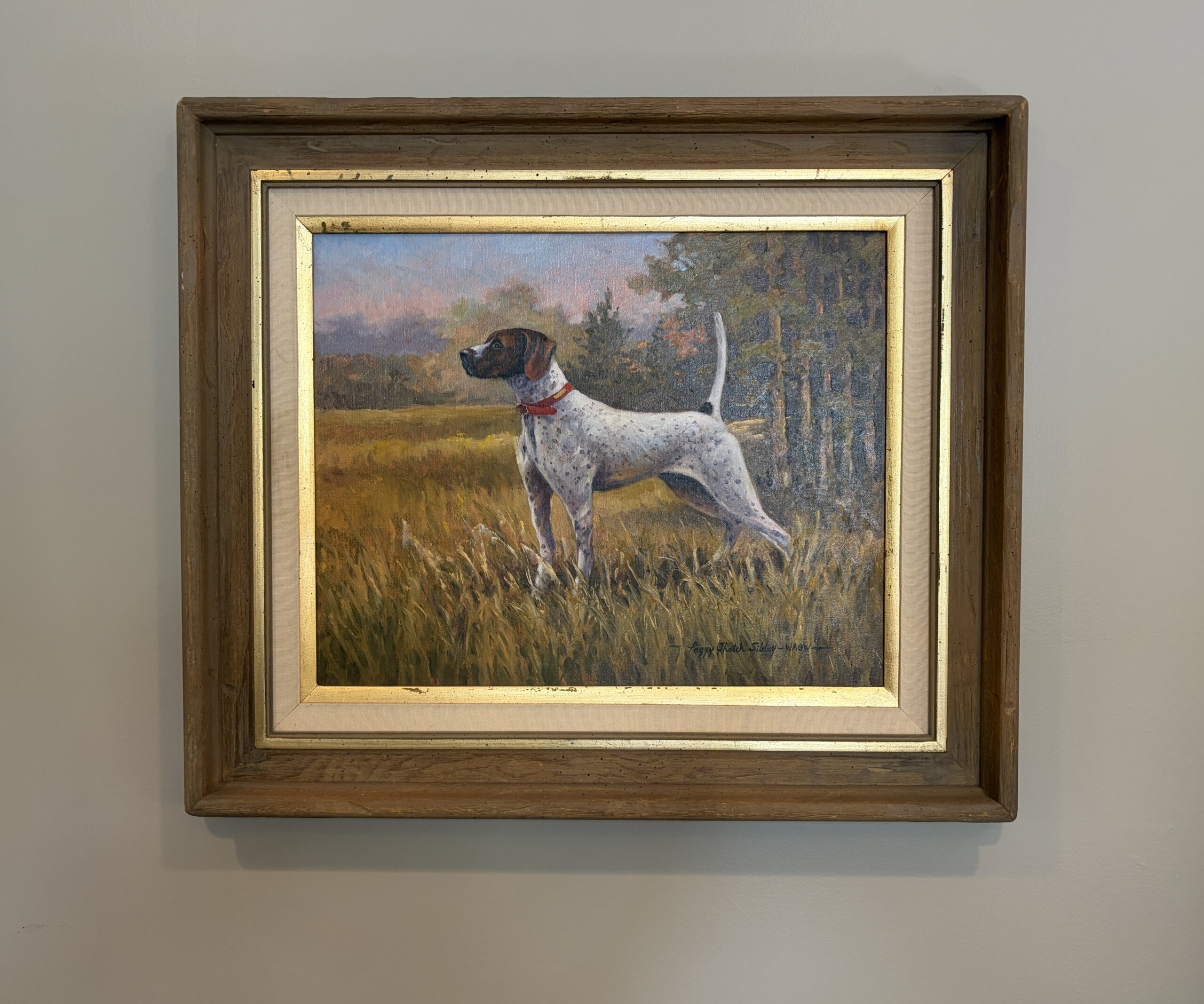 Original Signed Oil on Board Painting of Hunting Dog/Pointer by WAOW Artist Original Signed Oil on Board Painting of Hunting Dog/Pointer by WAOW Artist