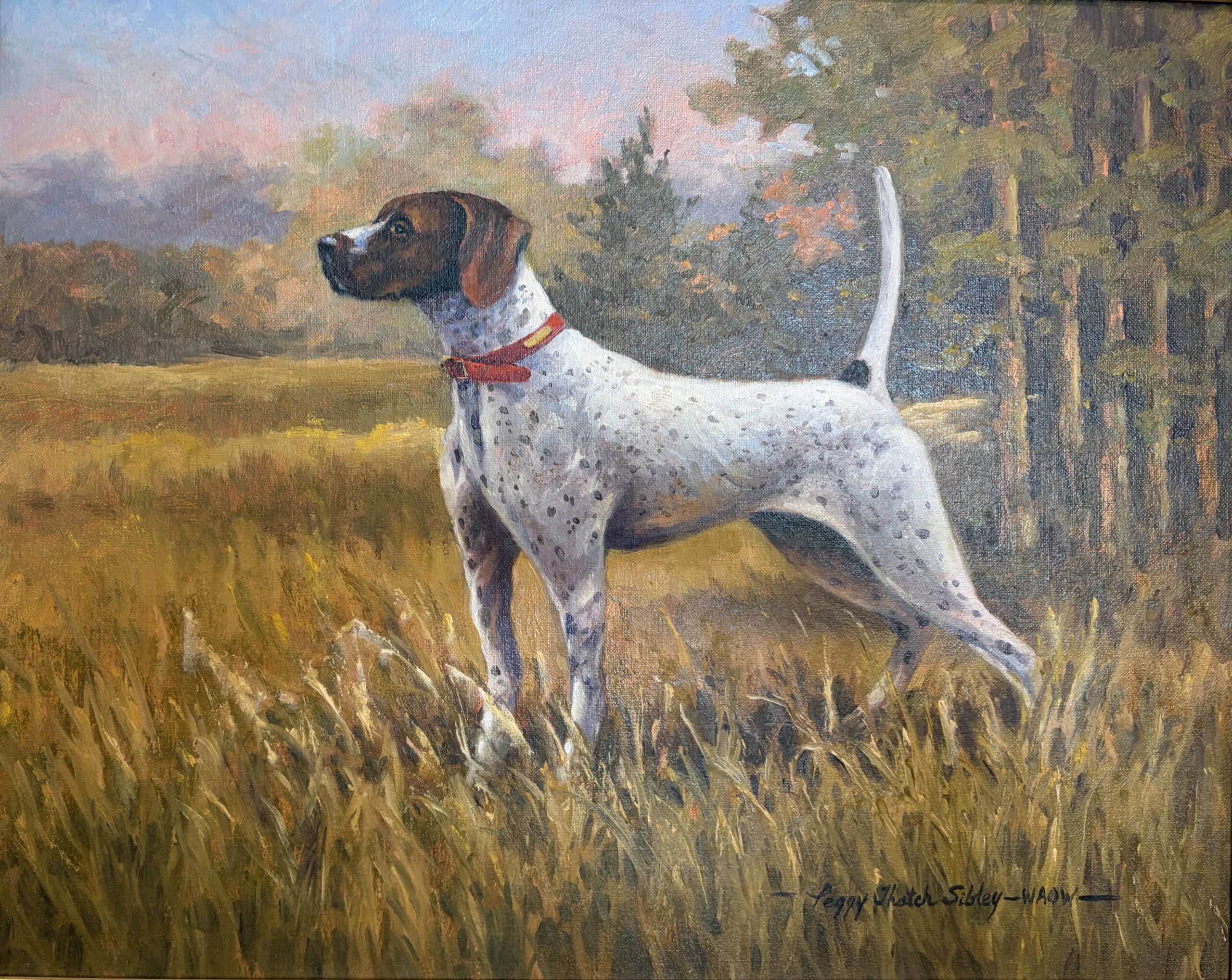 Original Signed Oil on Board Painting of Hunting Dog/Pointer by WAOW Artist Original Signed Oil on Board Painting of Hunting Dog/Pointer by WAOW Artist
