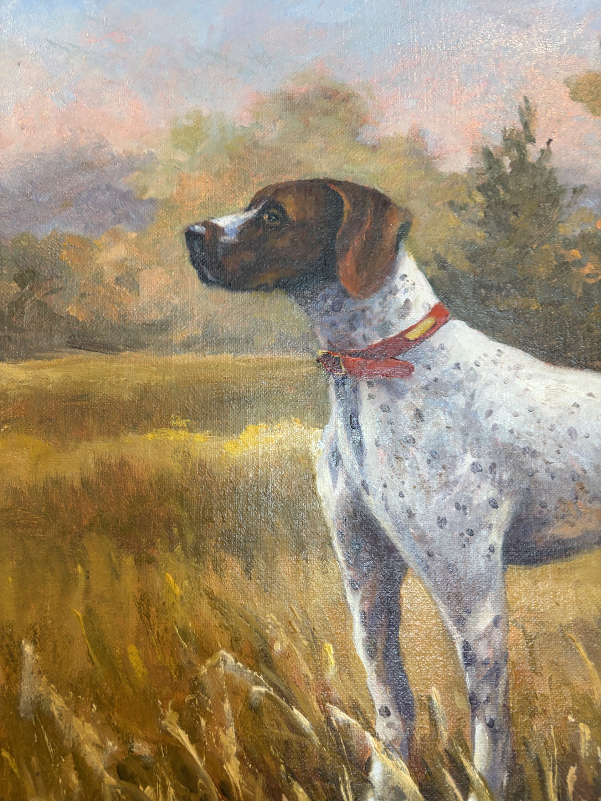 Original Signed Oil on Board Painting of Hunting Dog/Pointer by WAOW Artist Original Signed Oil on Board Painting of Hunting Dog/Pointer by WAOW Artist