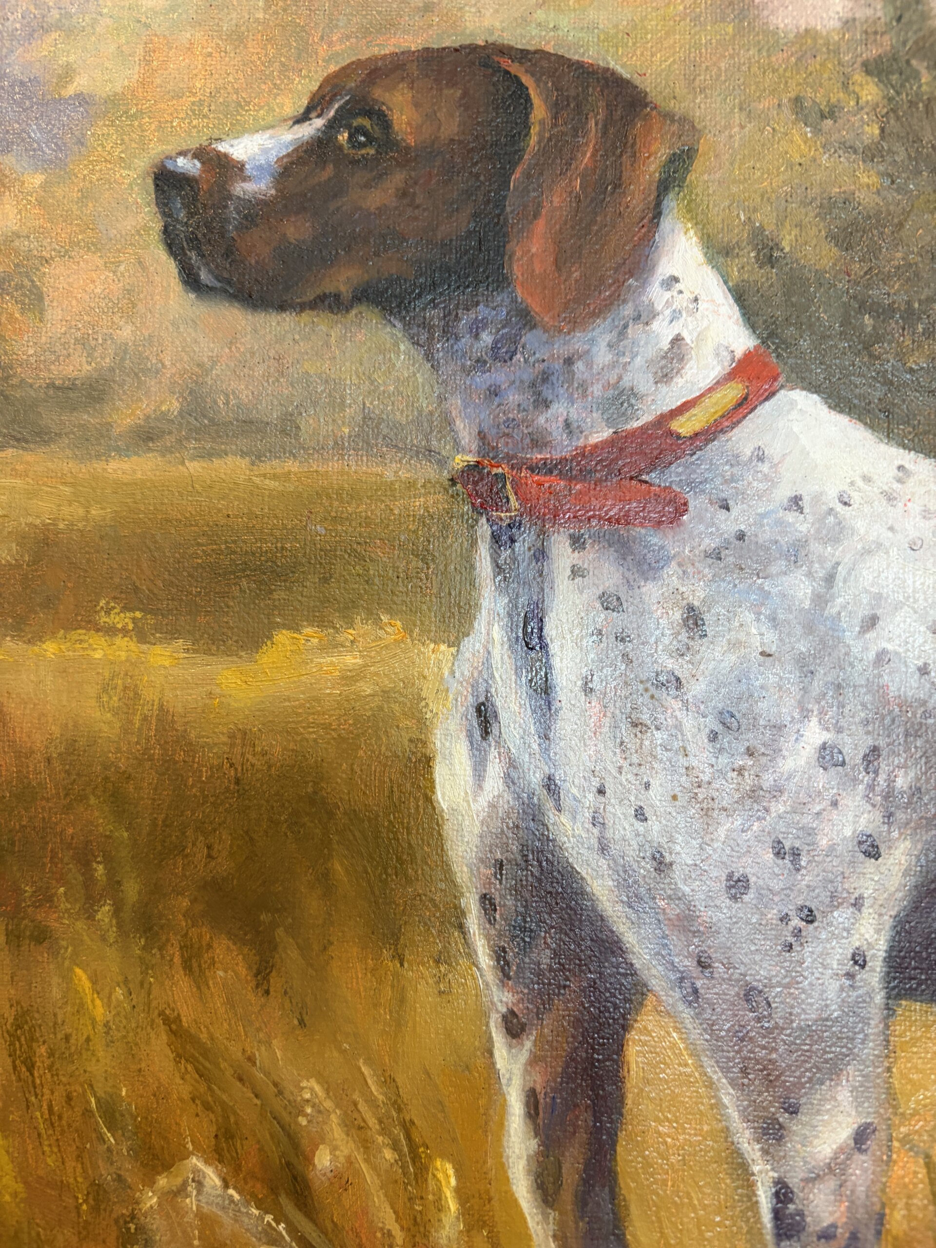 Original Signed Oil on Board Painting of Hunting Dog/Pointer by WAOW Artist Original Signed Oil on Board Painting of Hunting Dog/Pointer by WAOW Artist