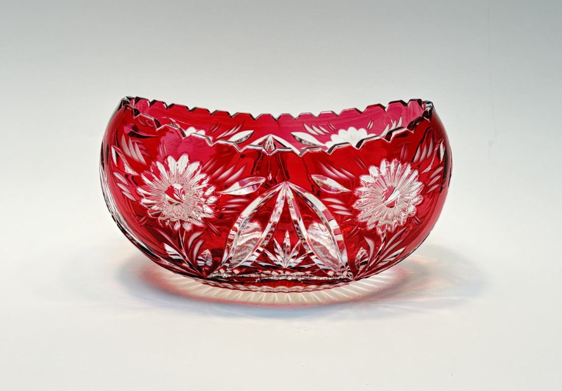 Cranberry Cut to Clear Oval Bowl Cranberry Cut to Clear Oval Bowl