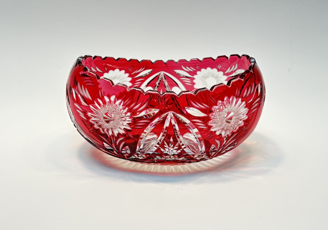 Cranberry Cut to Clear Oval Bowl Cranberry Cut to Clear Oval Bowl