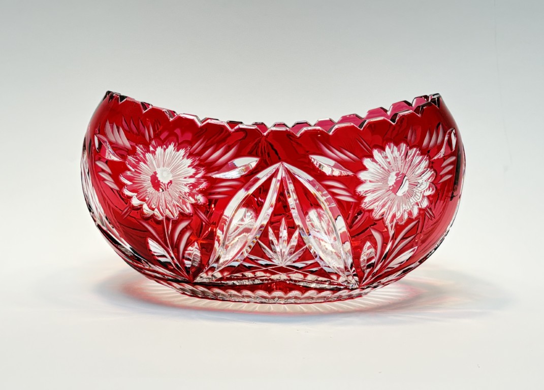 Cranberry Cut to Clear Oval Bowl Cranberry Cut to Clear Oval Bowl