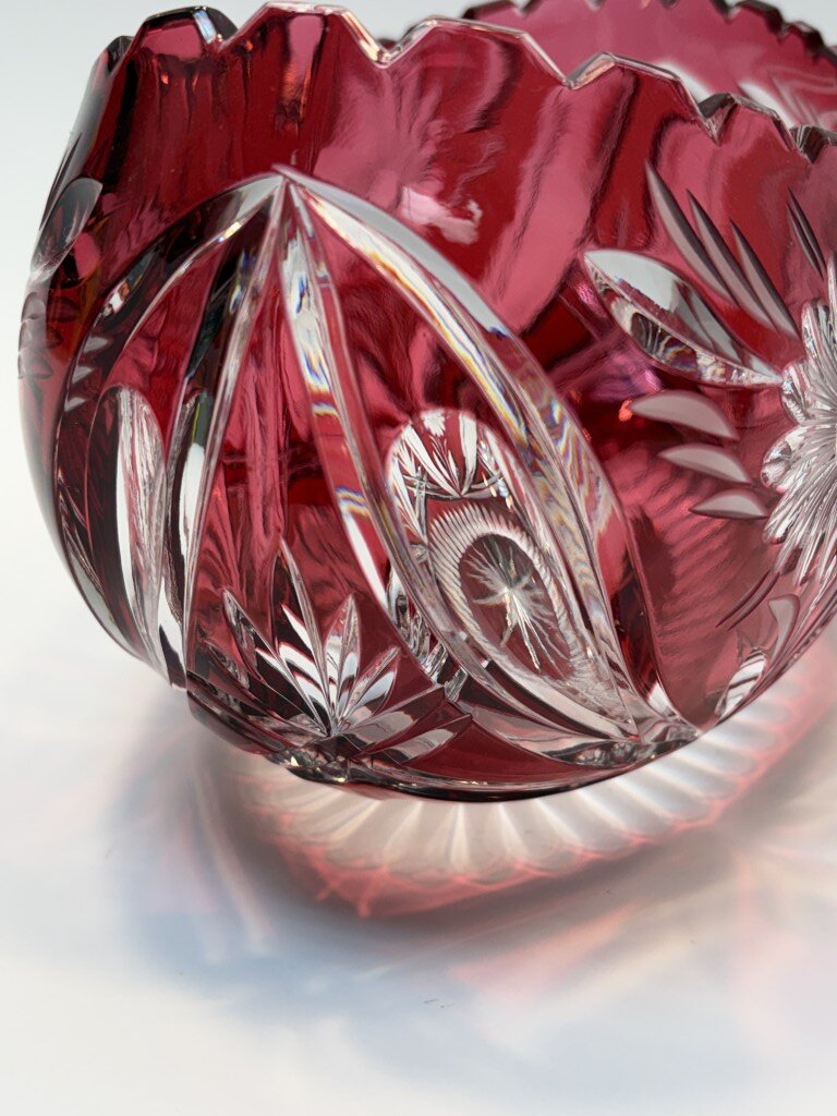 Cranberry Cut to Clear Oval Bowl Cranberry Cut to Clear Oval Bowl