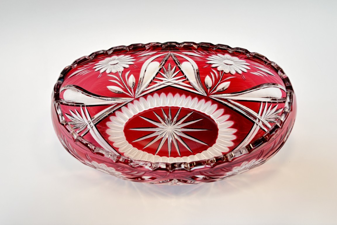 Cranberry Cut to Clear Oval Bowl Cranberry Cut to Clear Oval Bowl