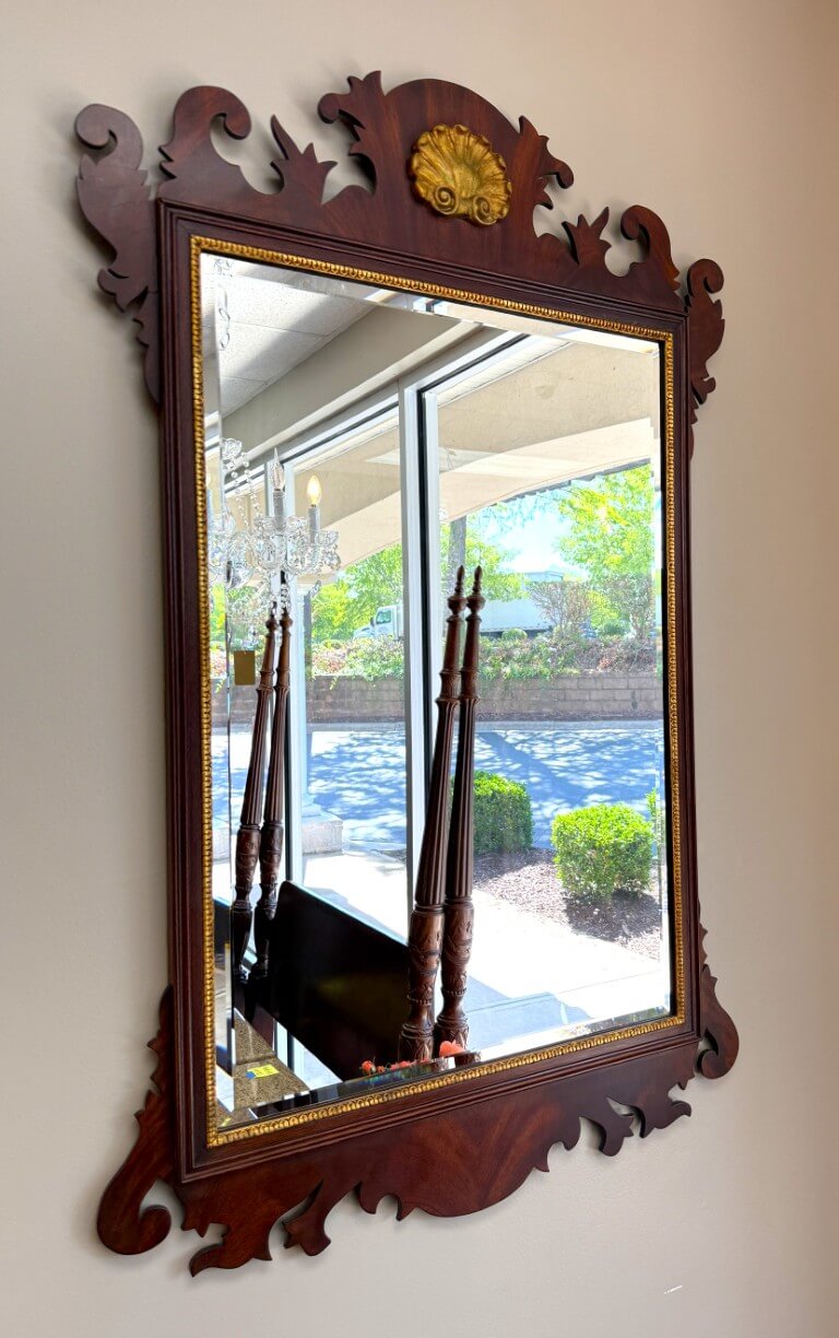 Henkel Harris Mahogany Carved Mirror with Gold Accents Model No. H-6 Henkel Harris Mahogany Carved Mirror with Gold Accents Model No. H-6